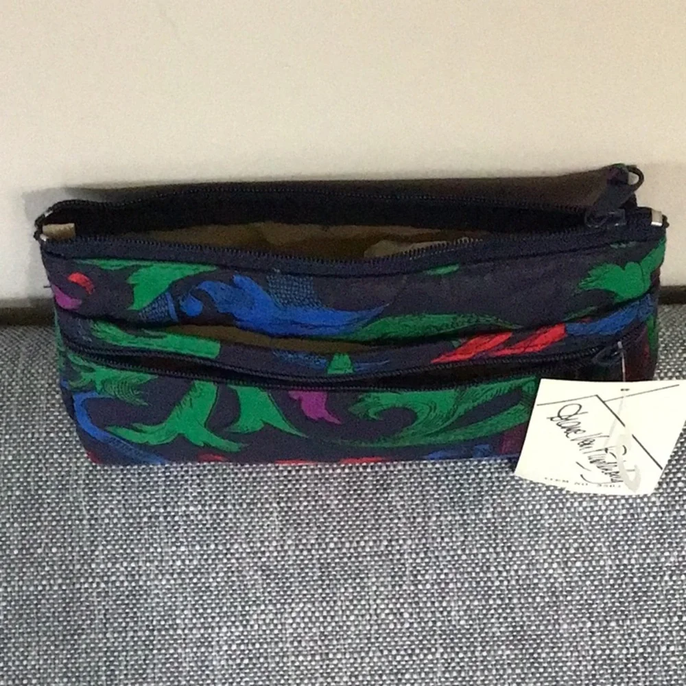 Vintage DVF Cosmetic Bag Pouch Makeup Fabric Zippers Pockets Deadstock